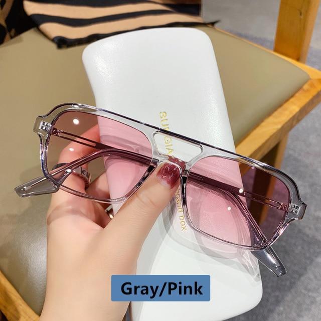 Classic Fashionable Retro Shape Double Bridges Style Women Sunglasses Polarized Square Sunglasses for Women Men Classic Pink Gradient Eyewear Trending Sunglasses