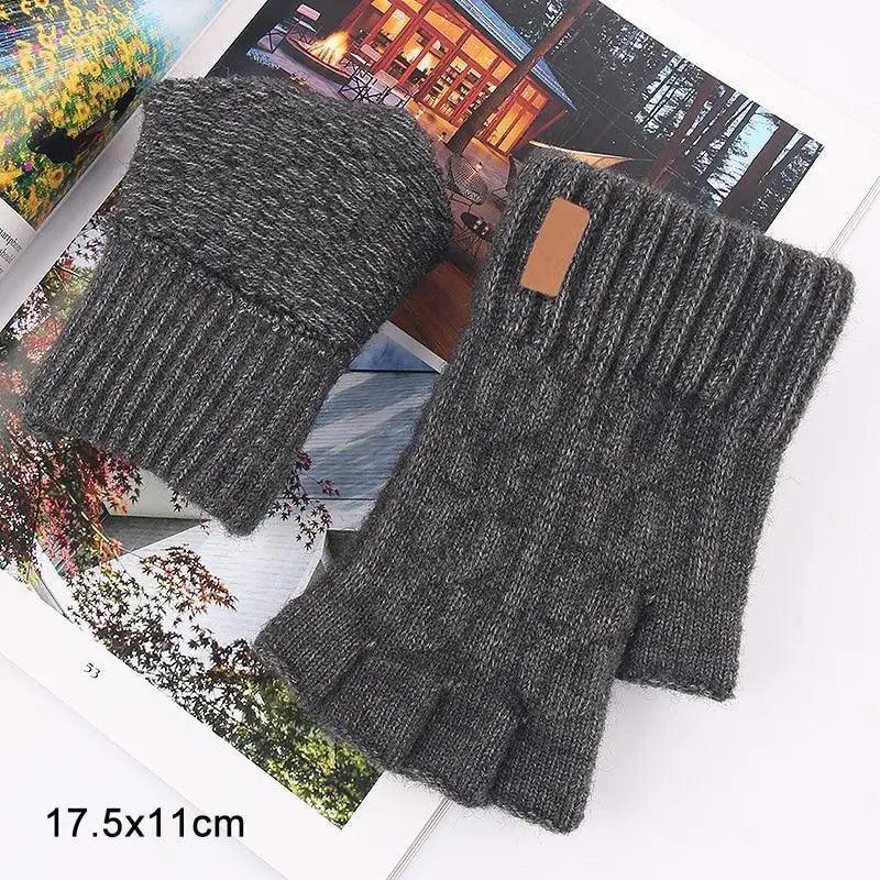Classic Knitted Fingerless Winter Unisex Outdoor Gloves For Men Women Retro Soft Unisex Stretch Elastic Warm Half Finger Cycling Gloves