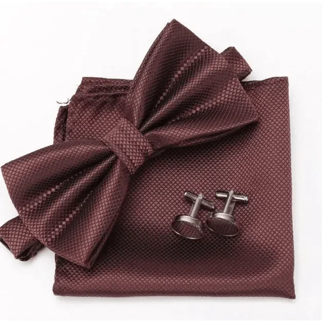 Classic Men Bowtie Cufflinks Set Casual Men's Fashionable Style Solid Color Bowties Elegant Accessories