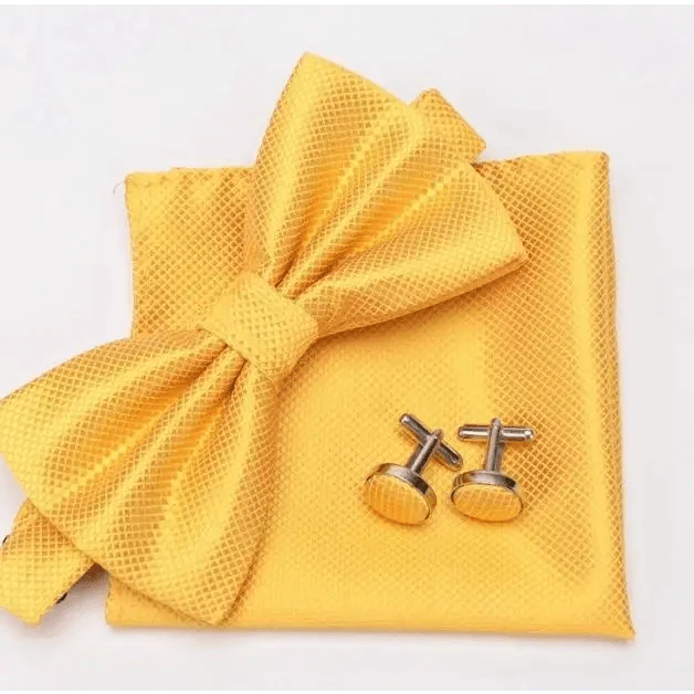 Classic Men Bowtie Cufflinks Set Casual Men's Fashionable Style Solid Color Bowties Elegant Accessories