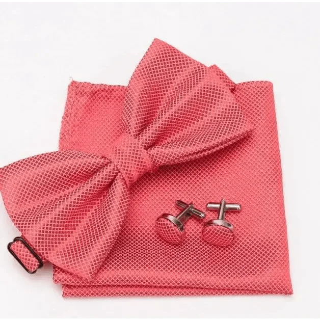 Classic Men Bowtie Cufflinks Set Casual Men's Fashionable Style Solid Color Bowties Elegant Accessories