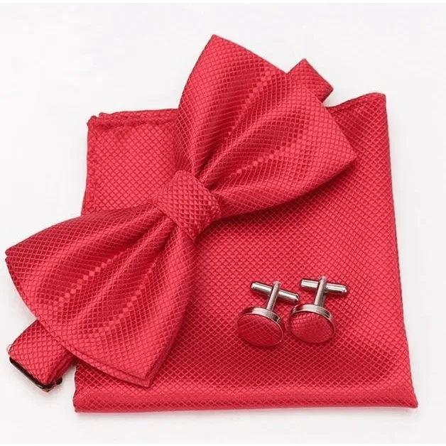 Classic Men Bowtie Cufflinks Set Casual Men's Fashionable Style Solid Color Bowties Elegant Accessories
