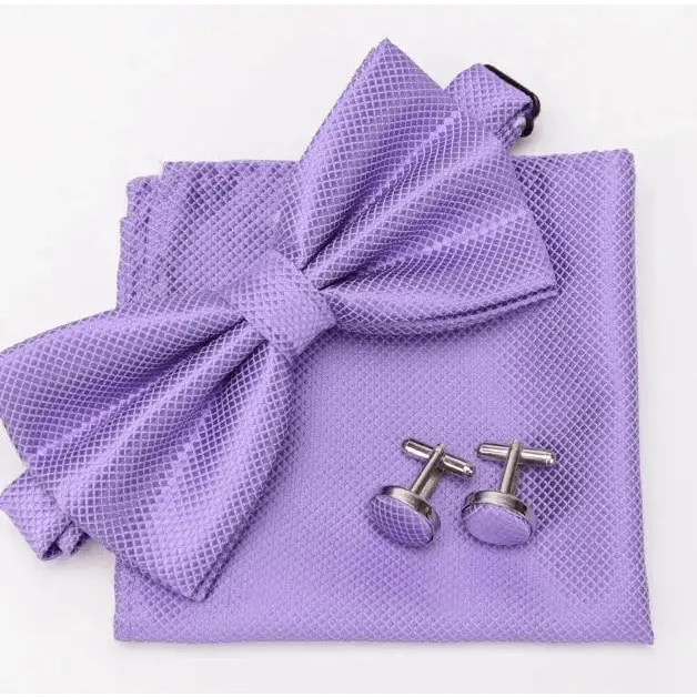 Classic Men Bowtie Cufflinks Set Casual Men's Fashionable Style Solid Color Bowties Elegant Accessories