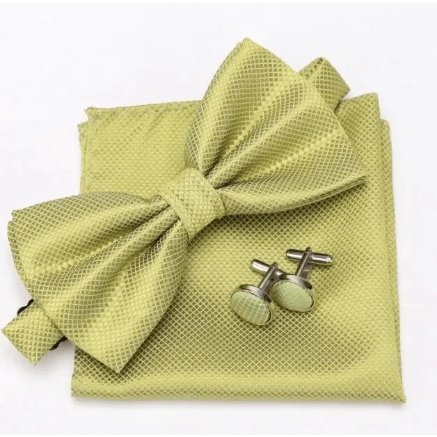 Classic Men Bowtie Cufflinks Set Casual Men's Fashionable Style Solid Color Bowties Elegant Accessories