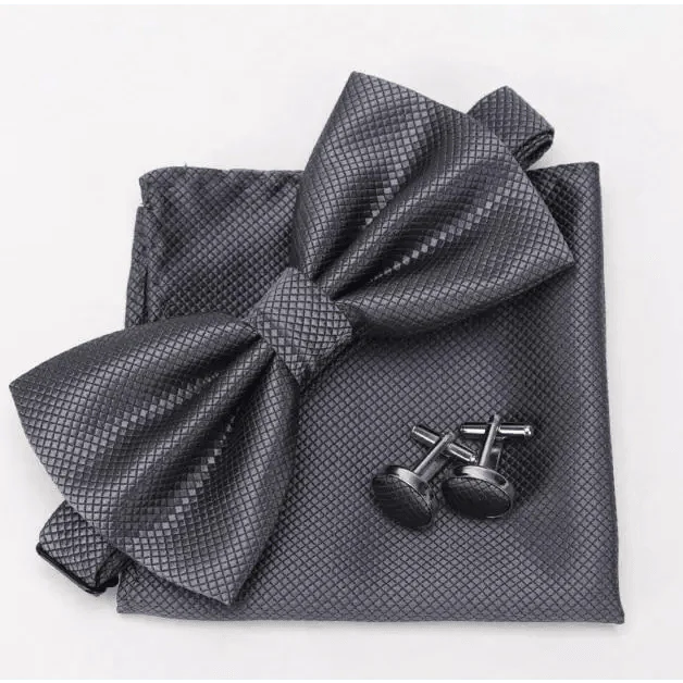 Classic Men Bowtie Cufflinks Set Casual Men's Fashionable Style Solid Color Bowties Elegant Accessories