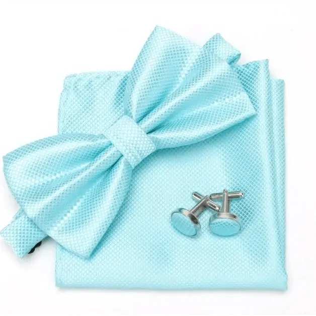 Classic Men Bowtie Cufflinks Set Casual Men's Fashionable Style Solid Color Bowties Elegant Accessories