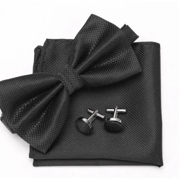 Classic Men Bowtie Cufflinks Set Casual Men's Fashionable Style Solid Color Bowties Elegant Accessories