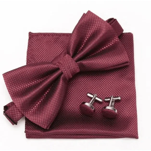 Classic Men Bowtie Cufflinks Set Casual Men's Fashionable Style Solid Color Bowties Elegant Accessories
