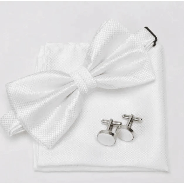 Classic Men Bowtie Cufflinks Set Casual Men's Fashionable Style Solid Color Bowties Elegant Accessories