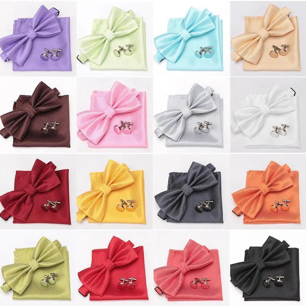 Classic Men Bowtie Cufflinks Set Casual Men's Fashionable Style Solid Color Bowties Elegant Accessories