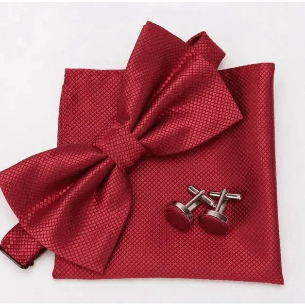 Classic Men Bowtie Cufflinks Set Casual Men's Fashionable Style Solid Color Bowties Elegant Accessories