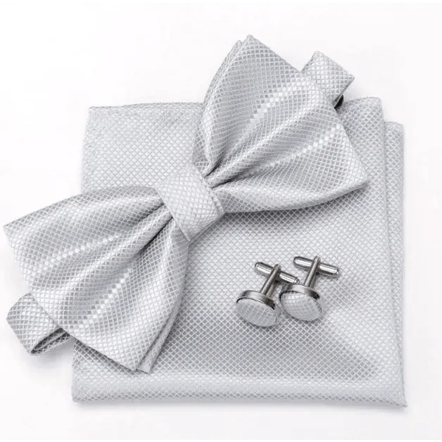Classic Men Bowtie Cufflinks Set Casual Men's Fashionable Style Solid Color Bowties Elegant Accessories