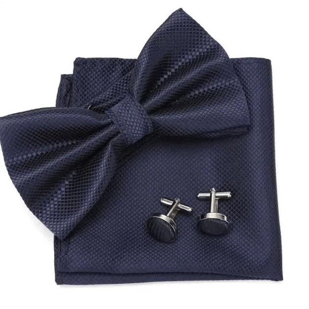 Classic Men Bowtie Cufflinks Set Casual Men's Fashionable Style Solid Color Bowties Elegant Accessories