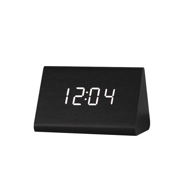 Clocks LED Wooden Alarm Clock Watch Wooden Wood Clock New Version LED Alarm Digital Desk Clock Adjustable Brightness, Alarm Time, Displays Time Date Temperature Table Voice Control Digital Wood Electronic Desktop Table