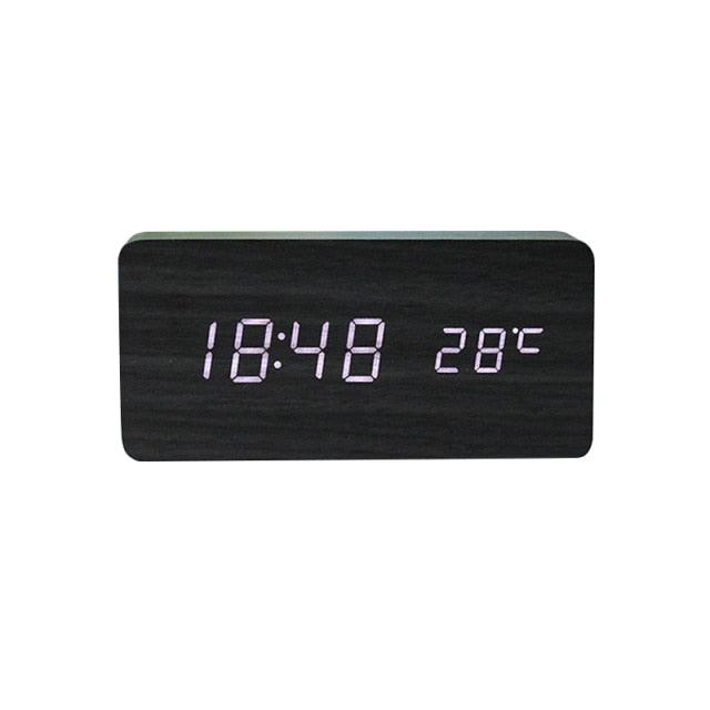 Clocks LED Wooden Alarm Clock Watch Wooden Wood Clock New Version LED Alarm Digital Desk Clock Adjustable Brightness, Alarm Time, Displays Time Date Temperature Table Voice Control Digital Wood Electronic Desktop Table