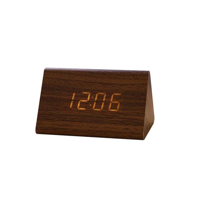 Clocks LED Wooden Alarm Clock Watch Wooden Wood Clock New Version LED Alarm Digital Desk Clock Adjustable Brightness, Alarm Time, Displays Time Date Temperature Table Voice Control Digital Wood Electronic Desktop Table