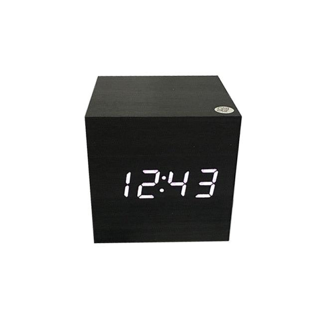 Clocks LED Wooden Alarm Clock Watch Wooden Wood Clock New Version LED Alarm Digital Desk Clock Adjustable Brightness, Alarm Time, Displays Time Date Temperature Table Voice Control Digital Wood Electronic Desktop Table