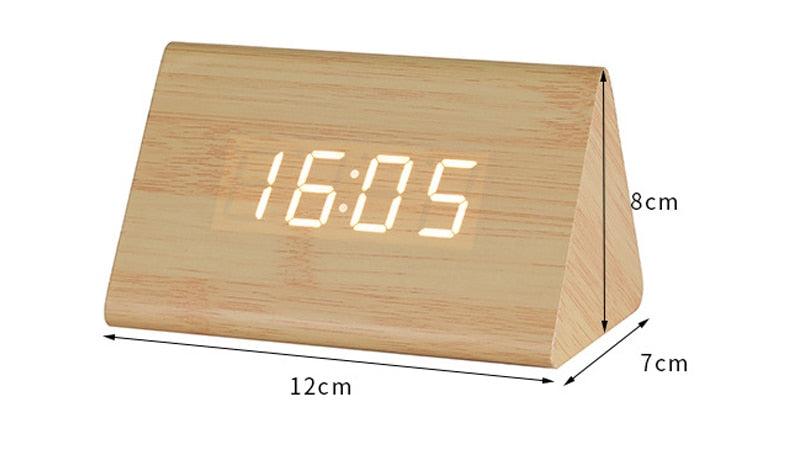 Clocks LED Wooden Alarm Clock Watch Wooden Wood Clock New Version LED Alarm Digital Desk Clock Adjustable Brightness, Alarm Time, Displays Time Date Temperature Table Voice Control Digital Wood Electronic Desktop Table