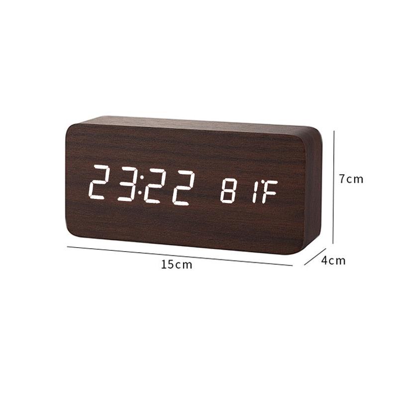 Clocks LED Wooden Alarm Clock Watch Wooden Wood Clock New Version LED Alarm Digital Desk Clock Adjustable Brightness, Alarm Time, Displays Time Date Temperature Table Voice Control Digital Wood Electronic Desktop Table