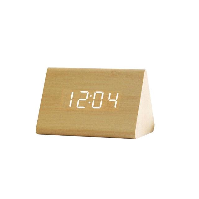 Clocks LED Wooden Alarm Clock Watch Wooden Wood Clock New Version LED Alarm Digital Desk Clock Adjustable Brightness, Alarm Time, Displays Time Date Temperature Table Voice Control Digital Wood Electronic Desktop Table