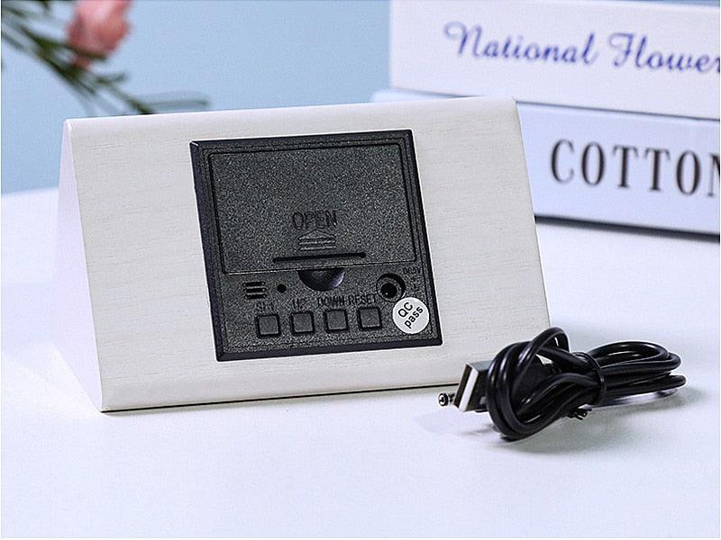Clocks LED Wooden Alarm Clock Watch Wooden Wood Clock New Version LED Alarm Digital Desk Clock Adjustable Brightness, Alarm Time, Displays Time Date Temperature Table Voice Control Digital Wood Electronic Desktop Table