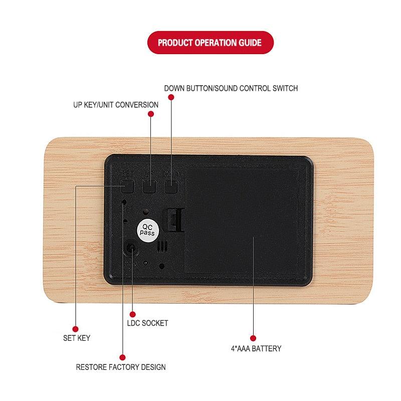 Clocks LED Wooden Alarm Clock Watch Wooden Wood Clock New Version LED Alarm Digital Desk Clock Adjustable Brightness, Alarm Time, Displays Time Date Temperature Table Voice Control Digital Wood Electronic Desktop Table
