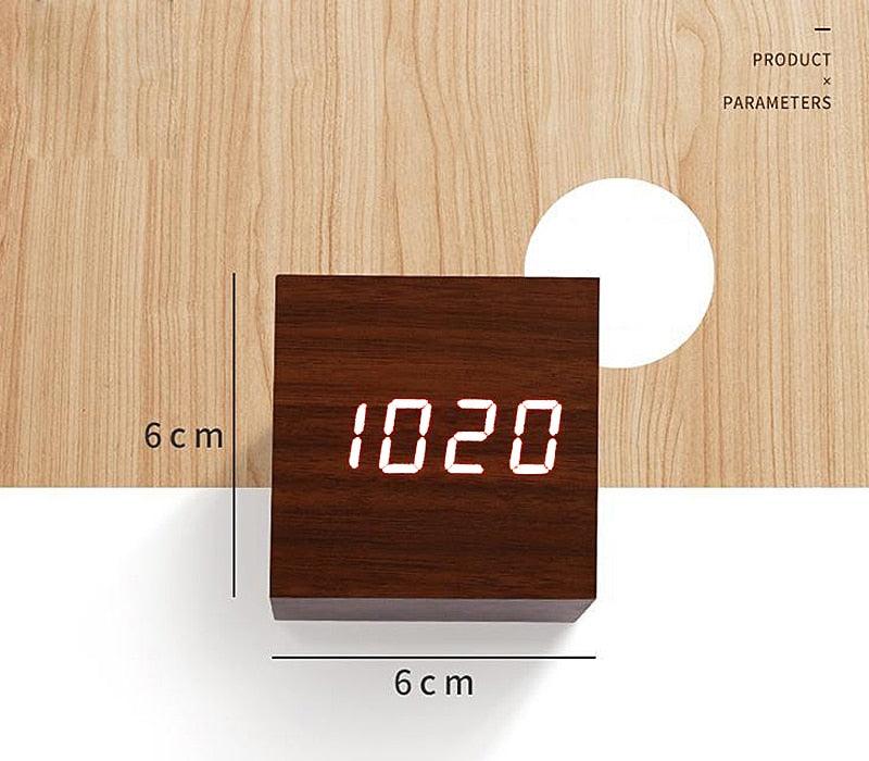 Clocks LED Wooden Alarm Clock Watch Wooden Wood Clock New Version LED Alarm Digital Desk Clock Adjustable Brightness, Alarm Time, Displays Time Date Temperature Table Voice Control Digital Wood Electronic Desktop Table