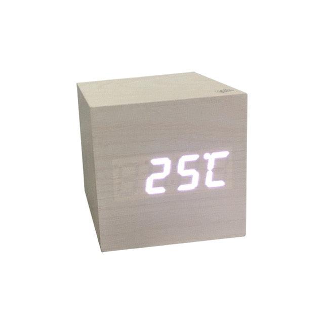 Clocks LED Wooden Alarm Clock Watch Wooden Wood Clock New Version LED Alarm Digital Desk Clock Adjustable Brightness, Alarm Time, Displays Time Date Temperature Table Voice Control Digital Wood Electronic Desktop Table