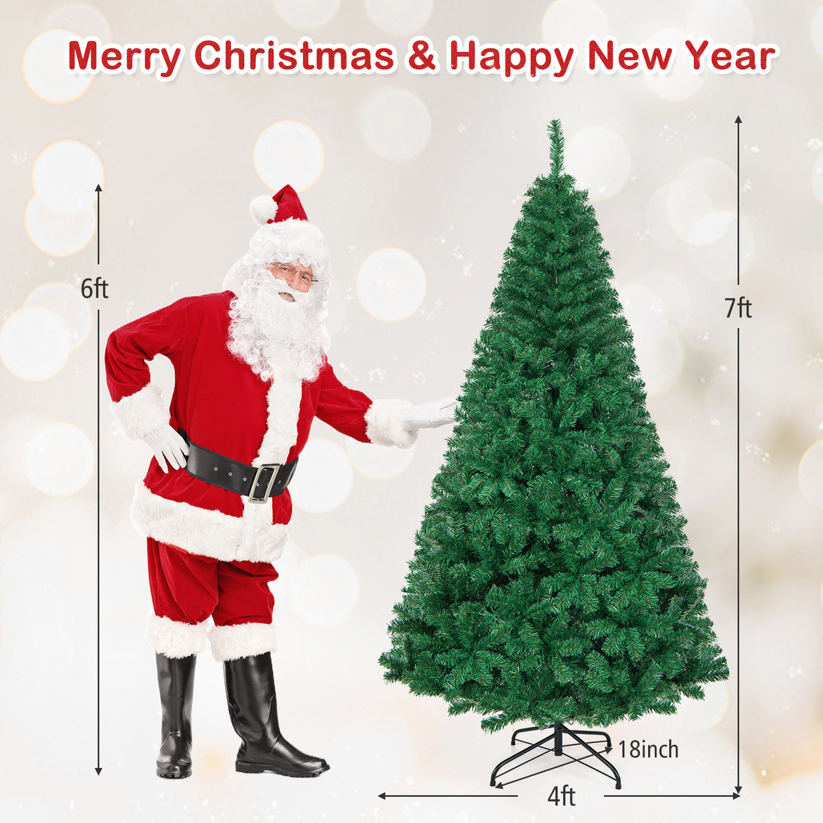 Artificial PVC Christmas Tree with Solid Metal Stand-7 ft