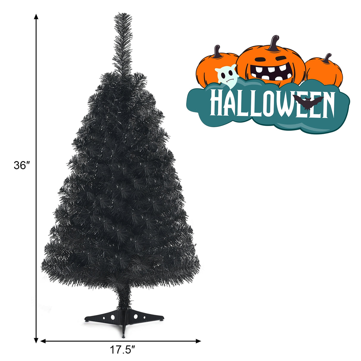 3 Feet Unlit Artificial Christmas Halloween Mini Tree with Plastic Stand-Black