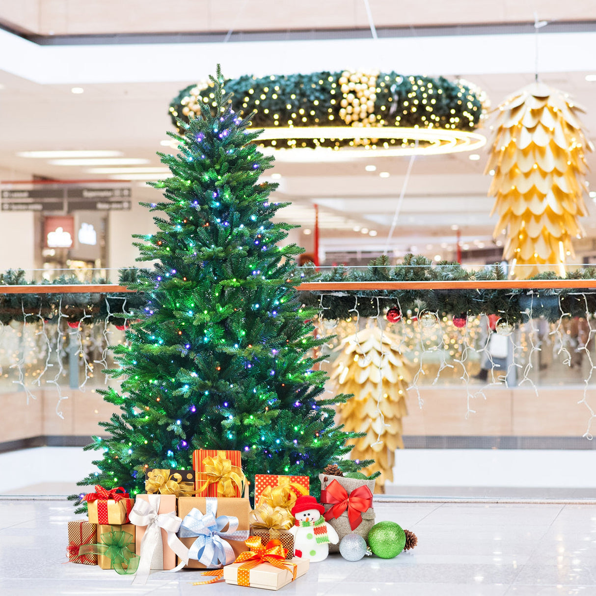 Pre-lit Artificial Hinged Christmas Tree with APP Controlled LED Lights-7 ft