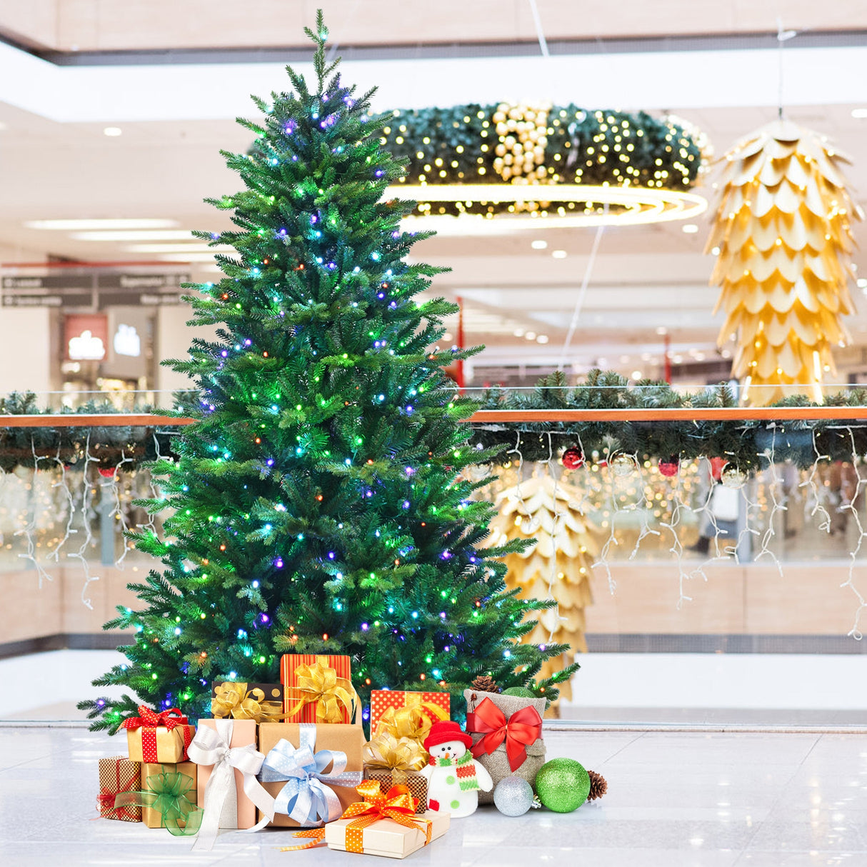 Pre-lit Artificial Hinged Christmas Tree with APP Controlled LED Lights-7 ft