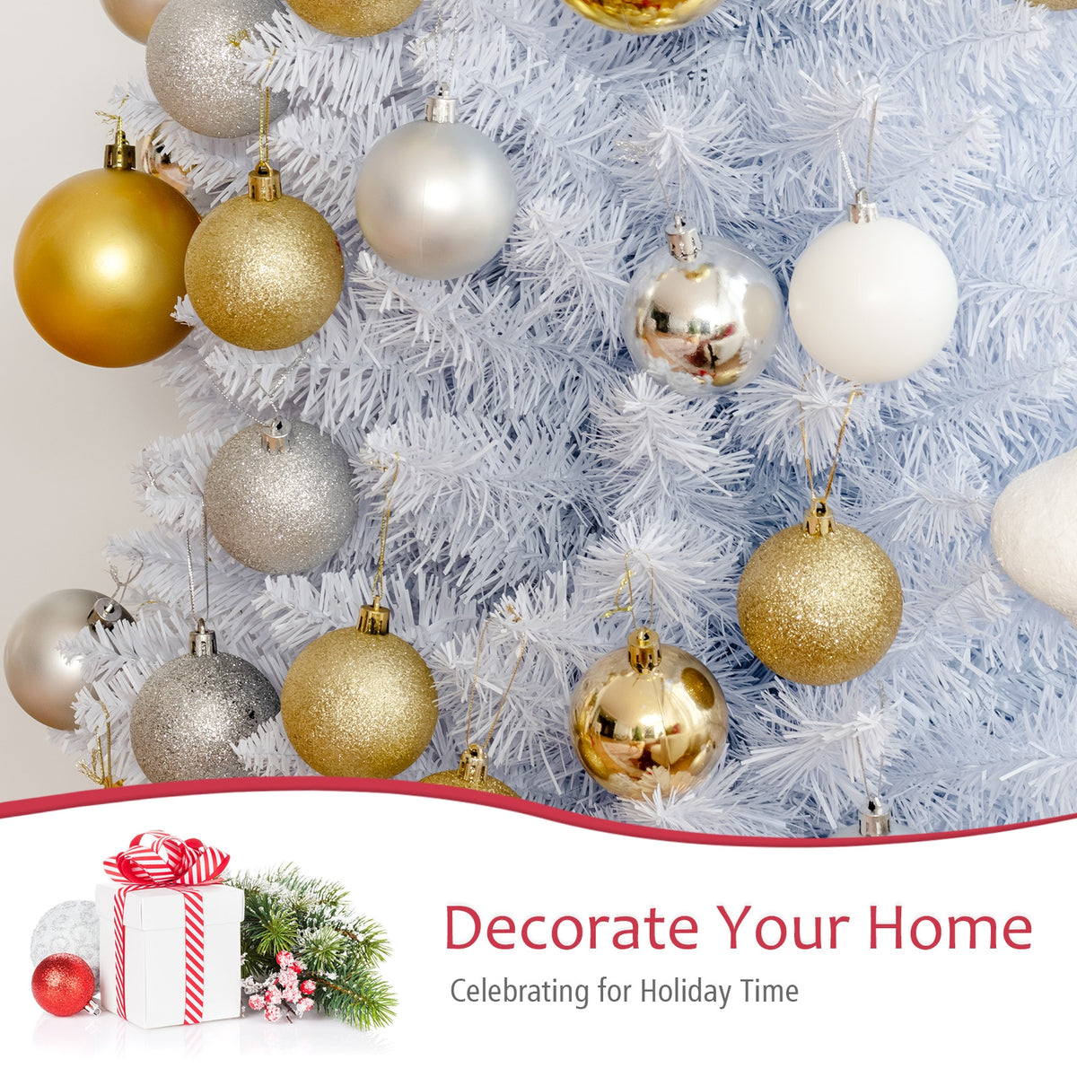 Slim Artificial Christmas Pencil Tree with PVC Needles and Folding Metal Stand-5'