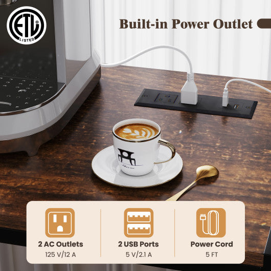 Coffee Bar Cabinet with S-Shaped Hooks and Wine Bottle Holders-Rustic Brown