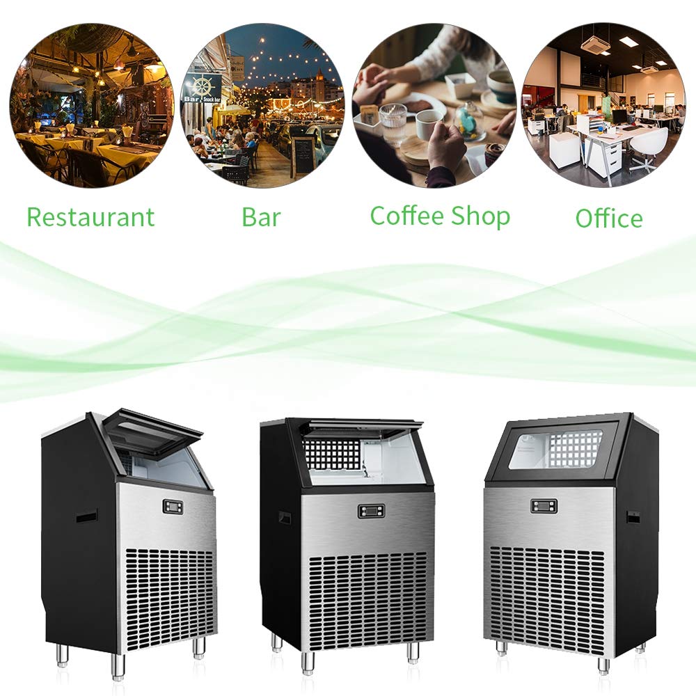Commercial Ice Maker, Freestanding Square Ice Cube Maker 265lbs/24h, 55lbs Storage Bin, Full Heavy Duty Stainless Steel Construction