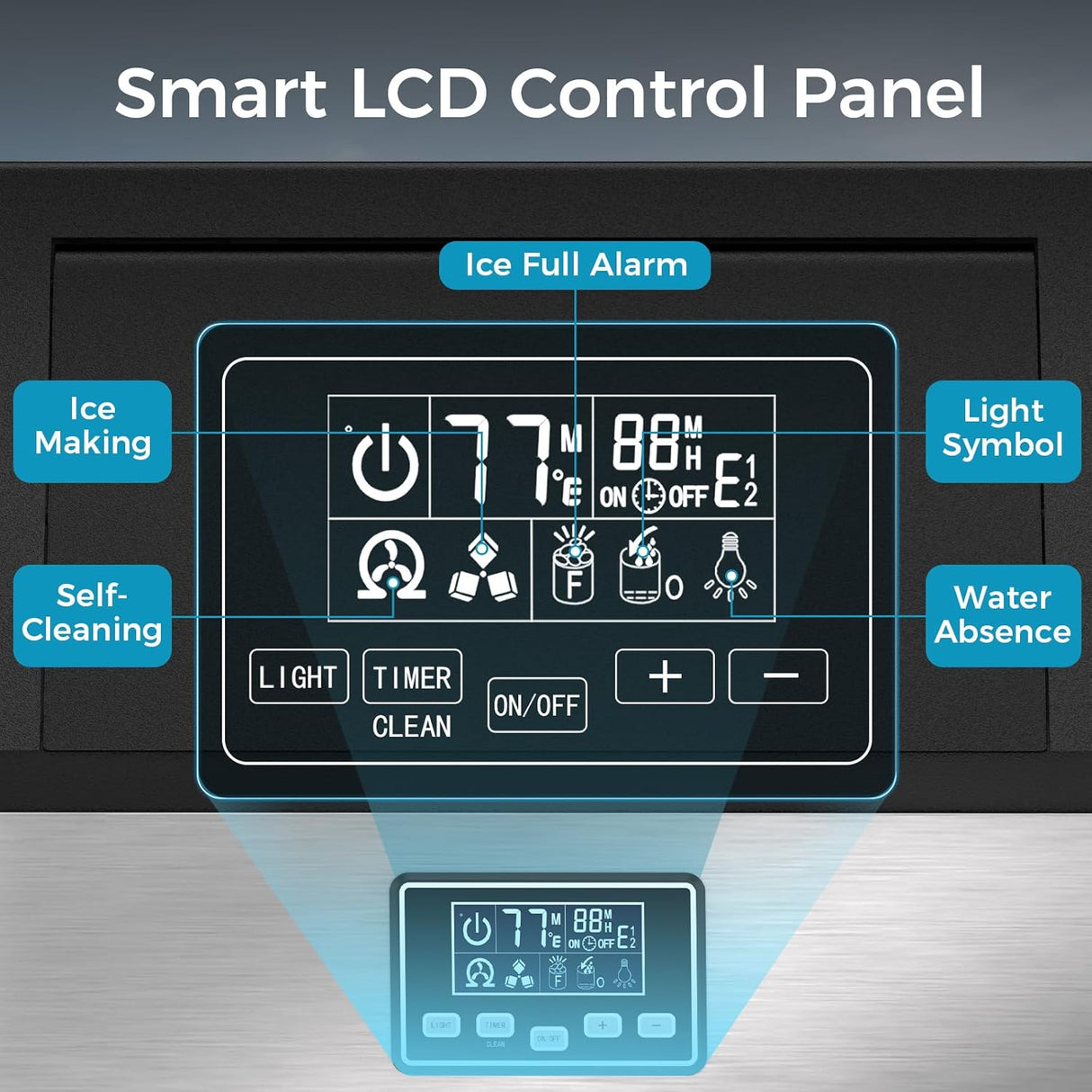 Commercial Ice Maker Machine,100lbs/24H Moon-Shaped Ice Machine with 28 Lbs Storage Capacity