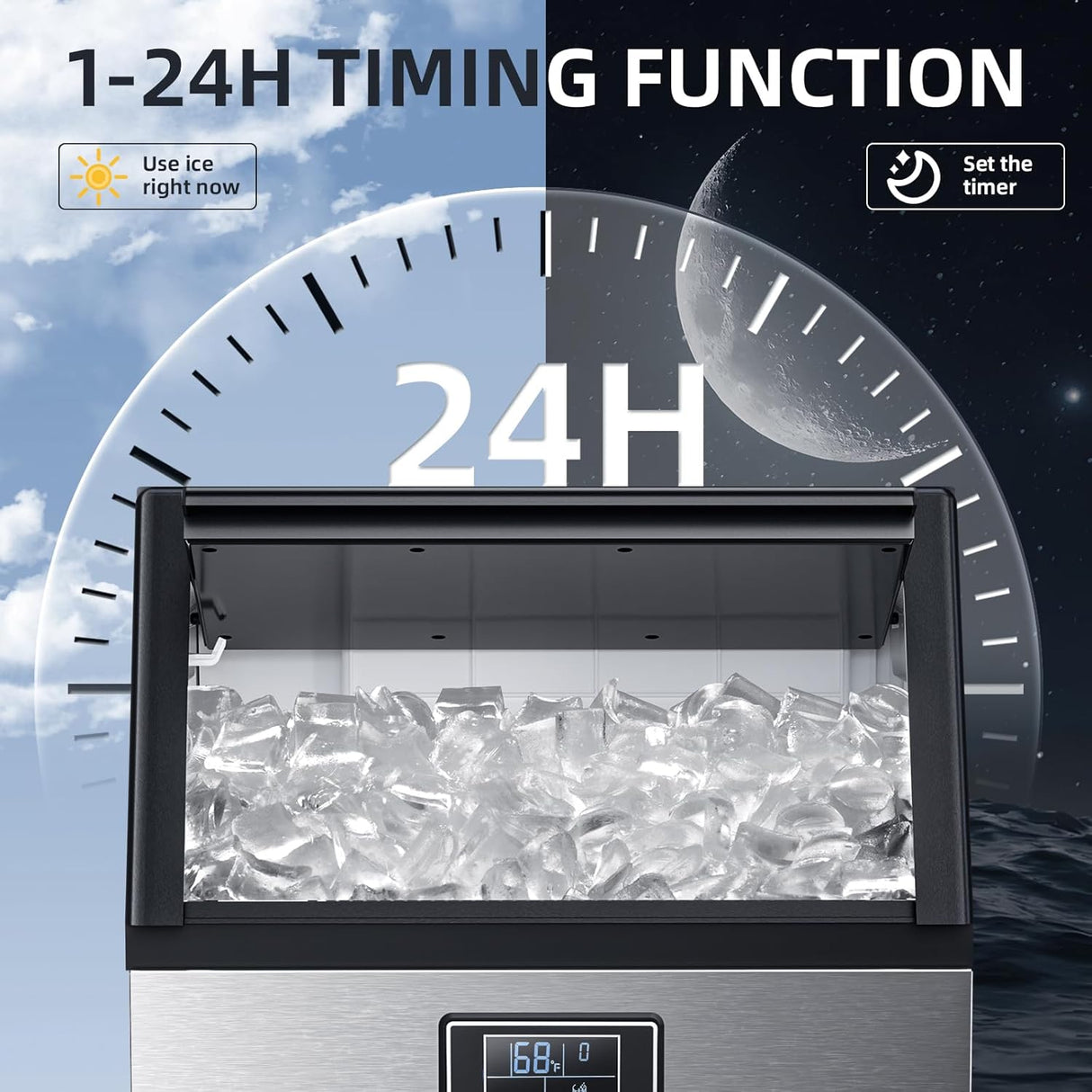 Commercial Ice Maker Machine,100lbs/24H Moon-Shaped Ice Machine with 28 Lbs Storage Capacity