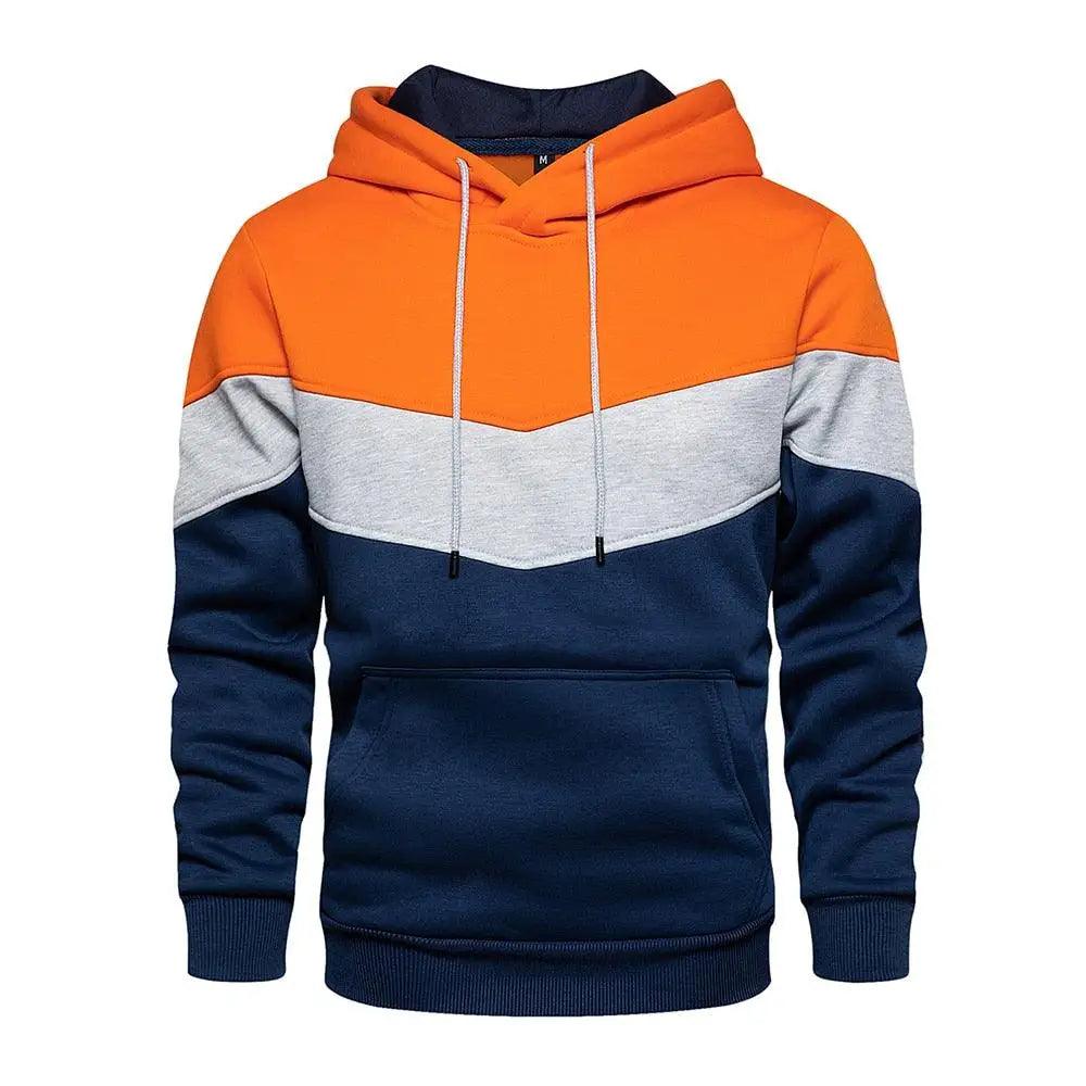 Cool Men's Patchwork Hooded Sweatshirt Hoodies Sport Clothing Casual Loose Fleece Warm Streetwear Modern Male Fashion Autumn Winter Outwear Long Sleeve Pleated Comfy Round Neck Mens Sweatshirts Workout Sport Casual Hoodie