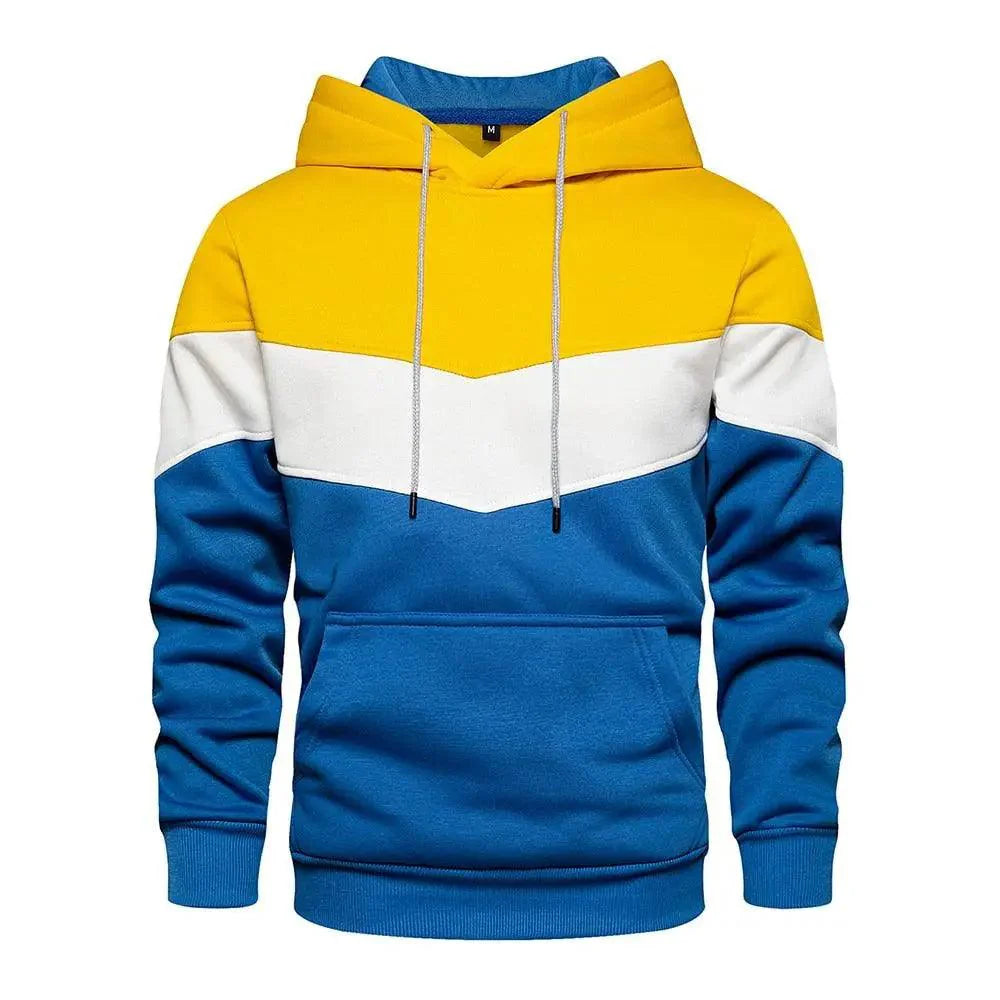 Cool Men's Patchwork Hooded Sweatshirt Hoodies Sport Clothing Casual Loose Fleece Warm Streetwear Modern Male Fashion Autumn Winter Outwear Long Sleeve Pleated Comfy Round Neck Mens Sweatshirts Workout Sport Casual Hoodie