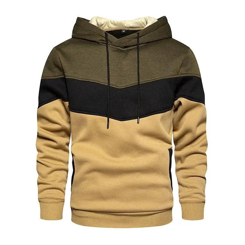 Cool Men's Patchwork Hooded Sweatshirt Hoodies Sport Clothing Casual Loose Fleece Warm Streetwear Modern Male Fashion Autumn Winter Outwear Long Sleeve Pleated Comfy Round Neck Mens Sweatshirts Workout Sport Casual Hoodie