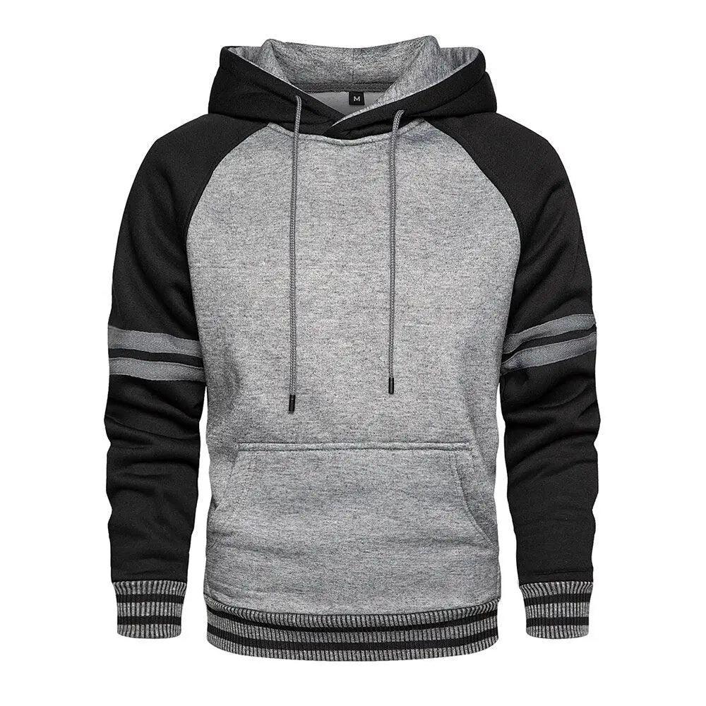 Cool Men's Patchwork Hooded Sweatshirt Hoodies Sport Clothing Casual Loose Fleece Warm Streetwear Modern Male Fashion Autumn Winter Outwear Long Sleeve Pleated Comfy Round Neck Mens Sweatshirts Workout Sport Casual Hoodie