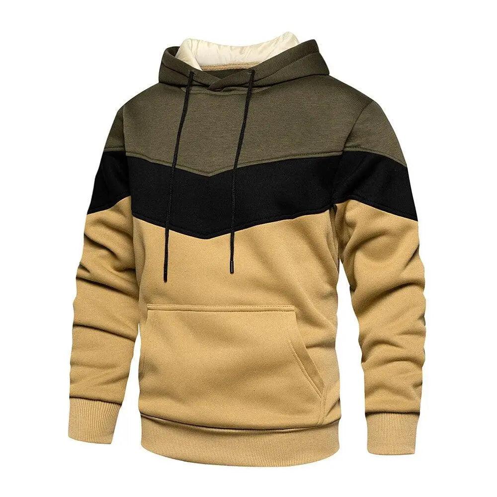 Cool Men's Patchwork Hooded Sweatshirt Hoodies Sport Clothing Casual Loose Fleece Warm Streetwear Modern Male Fashion Autumn Winter Outwear Long Sleeve Pleated Comfy Round Neck Mens Sweatshirts Workout Sport Casual Hoodie