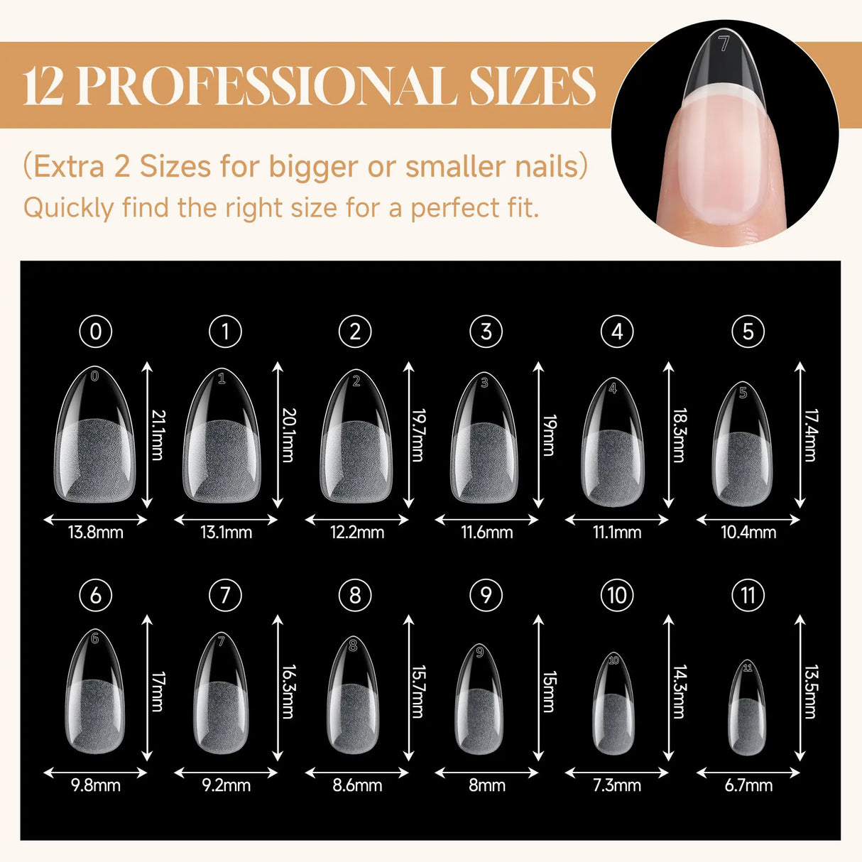 Short Almond Gel x Tips, 504pcs Pre-buff Point Almond Nail Tips Gel x Half Matte Short Almond Acrylic Nails for Nail Salon Almons Shape Press On Nails, 12 Sizes Luckyfairy False Nails C1-Point Almond