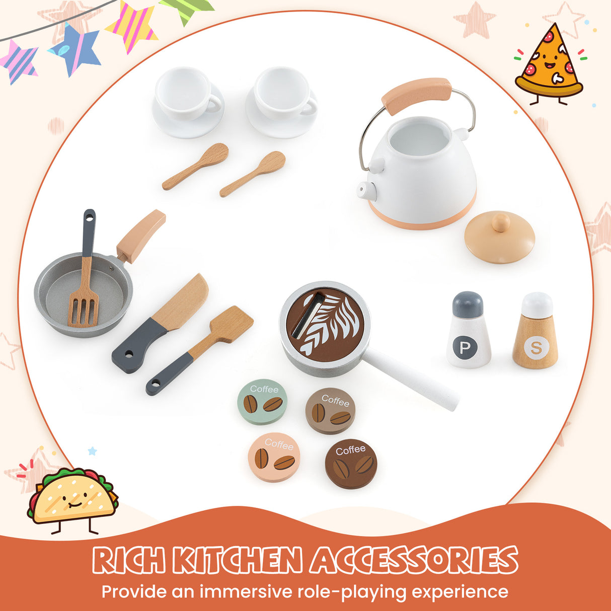 Corner Wooden Play Kitchen with Coffee Machine and Slide for Kids-White