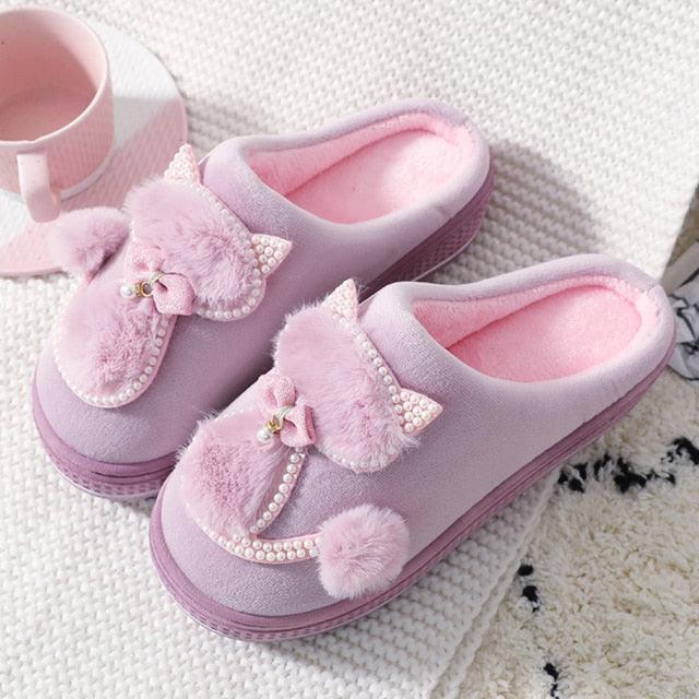 Cotton Women Cute Slippers Indoor Shoes For Women Winter Home Slippers Warm Footwear Winter Cotton Slippers Memory Foam House Slippers Cozy Fluffy Bedroom Couples Slippers