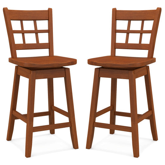 Counter Height Barstools Set of 2 with 6-Grid Hollow Back and Seat-Brown