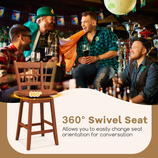 Counter Height Barstools Set of 2 with 6-Grid Hollow Back and Seat-Brown