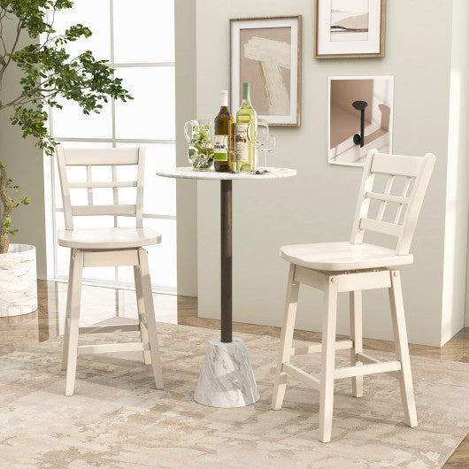Counter Height Barstools Set of 2 with 6-Grid Hollow Back and Seat-White