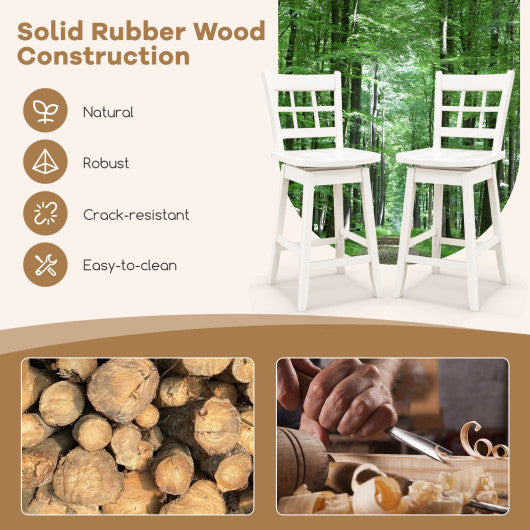 Counter Height Barstools Set of 2 with 6-Grid Hollow Back and Seat-White