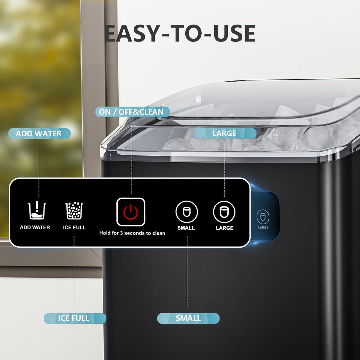 Countertop Ice Maker,Portable Ice Machine with Handle,for Home/Kitchen/Camping/RV Z3424-BLACK